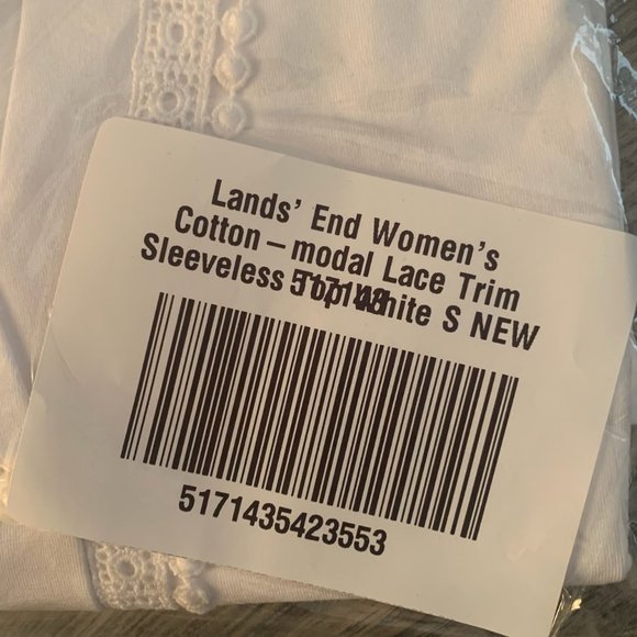 NWT LANDS' END WOMEN'S COTTON-MODAL LACE TRIM SLEEVELESS TOP WHITE XS & SMALL - Picture 7 of 12